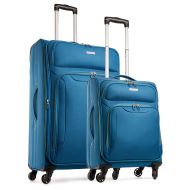 AmazonBasics TravelCross Barcelona Luggage 2 Piece Lightweight Expandable Spinner Set - Light Blue