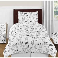 AmazonBasics Sweet Jojo Designs 4-Piece Black and White Fox and Arrow Boys or Girls Kids Childrens Twin Bedding Set