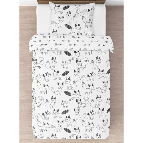  AmazonBasics Sweet Jojo Designs 4-Piece Black and White Fox and Arrow Boys or Girls Kids Childrens Twin Bedding Set