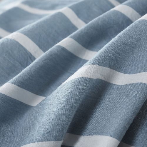  AmazonBasics Wake In Cloud - Washed Cotton Duvet Cover Set, White Striped Ticking Pattern Printed on Navy Blue, 100% Cotton Bedding, with Zipper Closure (3pcs, Queen Size)