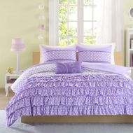 AmazonBasics Mizone Girls 4-Piece Comforter Set - Purple. Twin Girls Comforter Sets. Twin Comforter Set For Teens. Gorgeous Purple Girls Bedding Sets. Your Girl Will Adore This Ruffled Bedding