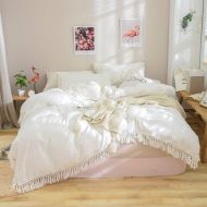 AmazonBasics Softta Duvet Cover Full 3 Pcs Bohemian Duvet Covers Tassel and Ruffle White Girls Bedding 100% Washed Cotton