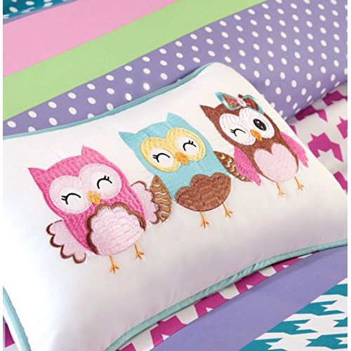  AmazonBasics Home Style Adorable Girls Teen Kids Twin/Twin XL Comforter Bedding Set Polka Dot Geometric Look + Sham + Fun Owl Pillow Pink Aqua Blue Teal Purple Green Sleep Mask Comforters Sets