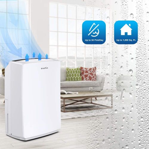  AmazonBasics Inofia 30 Pint Dehumidifier for Home Bedroom/Kitchen/Living Room/Bathroom, Compact Electric Dehumidifiers for Quiet & Efficient Intelligent Humidity Control on Small/Medium Rooms u