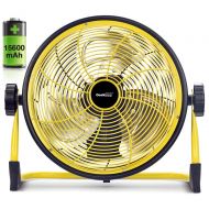 AmazonBasics Geek Aire Fan, Battery Operated Floor Fan, 15600mAh Rechargeable Powered High Velocity Portable Fan, Air Circulator Fan with Metal Blade, up to 24h Run Time for Camping Traval Hurr