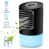 AmazonBasics OVPPH Portable Air Conditioner Fan, Personal Fan Desk Fan Space Air Cooler Mini Table Fan Air Circulator Ultra-Quiet Purifier Cooling Fan with Handle and 7 Colors LED Lights for Ho