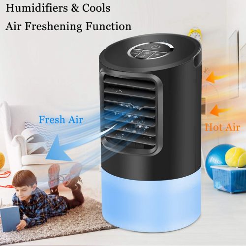  AmazonBasics OVPPH Portable Air Conditioner Fan, Personal Fan Desk Fan Space Air Cooler Mini Table Fan Air Circulator Ultra-Quiet Purifier Cooling Fan with Handle and 7 Colors LED Lights for Ho