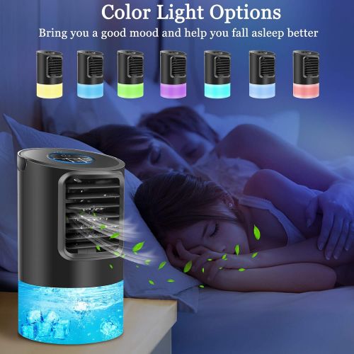  AmazonBasics OVPPH Portable Air Conditioner Fan, Personal Fan Desk Fan Space Air Cooler Mini Table Fan Air Circulator Ultra-Quiet Purifier Cooling Fan with Handle and 7 Colors LED Lights for Ho