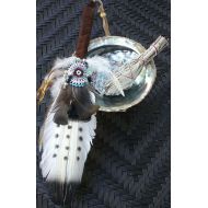 /AmazonCrystals Deluxe ABALONE Shell White SAGE SMUDGE Kit on Tripod With Native American Handmade Smudger