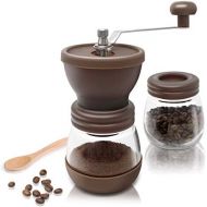 Amazy manuelle Kaffeemuehle inkl. Extra-Behalter + 16 Schablonen + Bambusloeffel  Handbetriebene Muehle mit Keramikmahlwerk fuer feinsten, frischgemahlenen Kaffee (Braun)