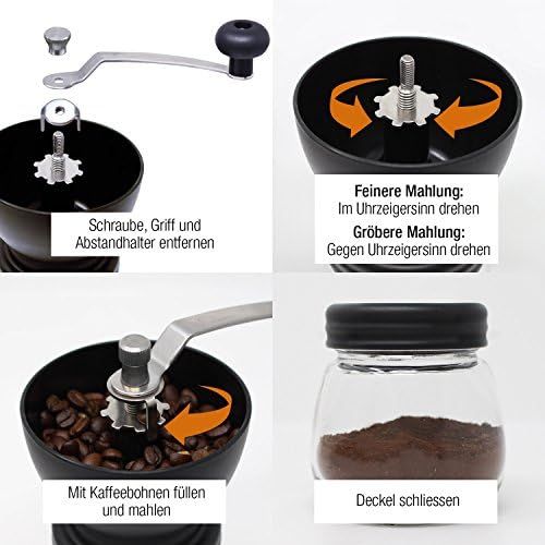  Amazy manuelle Kaffeemuehle inkl. Extra-Behalter + 16 Schablonen + Bambusloeffel  Handbetriebene Muehle mit Keramikmahlwerk fuer feinsten, frischgemahlenen Kaffee (Braun)