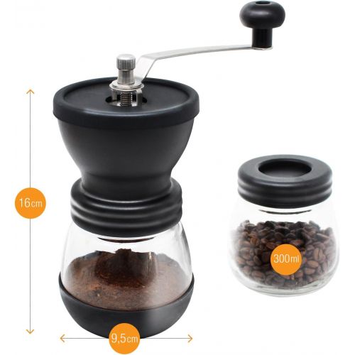  Amazy manuelle Kaffeemuehle inkl. Extra-Behalter + 16 Schablonen + Bambusloeffel  Handbetriebene Muehle mit Keramikmahlwerk fuer feinsten, frischgemahlenen Kaffee (Braun)