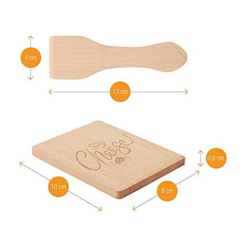  [아마존베스트]Amazy Raclette Accessory Set (16 Pieces) with 4 Fun Designs Includes Free eBook - 8 Raclette Scrapers and 8 Wooden Pan Coasters for a sociable evening with family and friends