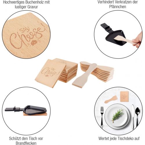  [아마존베스트]Amazy Raclette Accessory Set (16 Pieces) with 4 Fun Designs Includes Free eBook - 8 Raclette Scrapers and 8 Wooden Pan Coasters for a sociable evening with family and friends