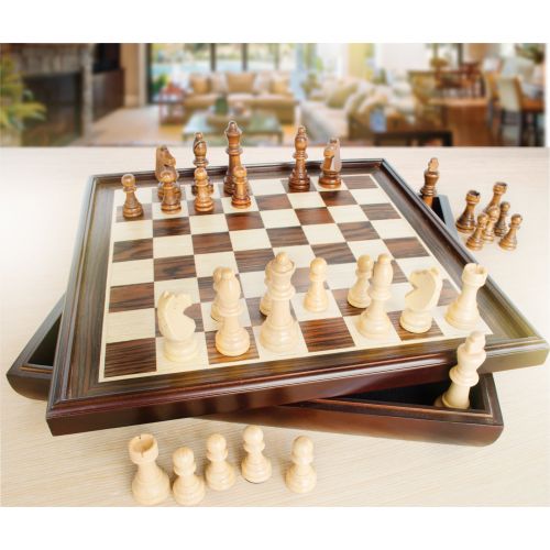  AMBASSADOR Craftsman Natural Wood Veneer Deluxe Chess Set