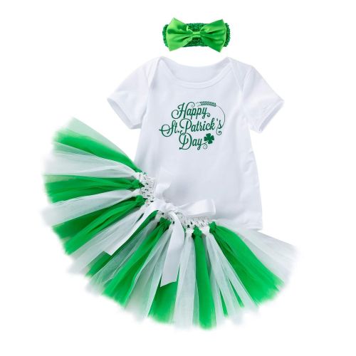  Amberetech ST. Patricks Day Dress Romper Outfits Baby Girl Irish Party Costume Shamrocks Jumpsuit Skirt