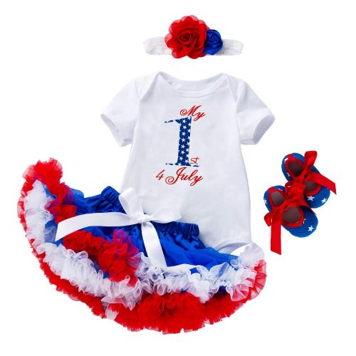  Amberetech 1st 4th of July Baby Girl Outfit Tutu Dress Party Costume Cotton Short Sleeve 4pcs Clothing Set