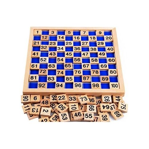  [아마존베스트]Amberetech Wooden Toys Hundred Board Montessori 1-100 Consecutive Numbers Wooden Educational Game for Kids with Storage Bag,Size 8.268.26inches