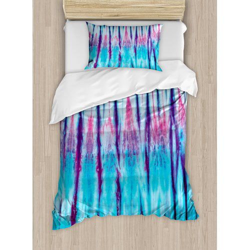  Ambesonne Tie Dye Close Up Vertical Gradient Tie Dye Figures Hippie Alter Life Retro Artwork Duvet Cover Set