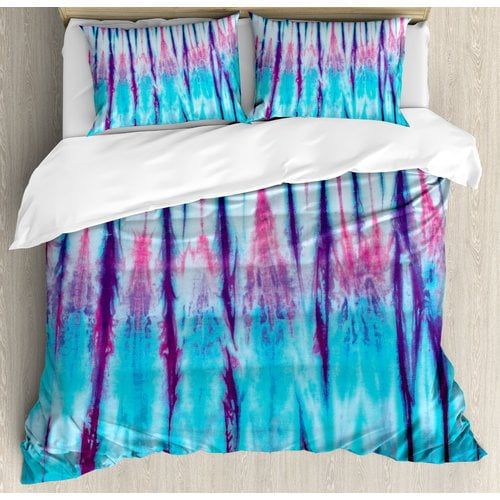  Ambesonne Tie Dye Close Up Vertical Gradient Tie Dye Figures Hippie Alter Life Retro Artwork Duvet Cover Set