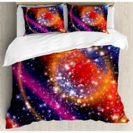 Ambesonne Space Apocalyptic Cosmos Design Circular Striped Vibrant Galaxy Mystic Sky Solar System Duvet Cover Set