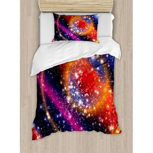  Ambesonne Space Apocalyptic Cosmos Design Circular Striped Vibrant Galaxy Mystic Sky Solar System Duvet Cover Set