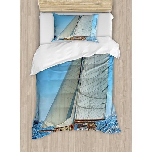  Ambesonne Nautical Deluxe Sailboat on Sea Regatta Race Yacht Windy Weather Competition Luxury Duvet Cover Set