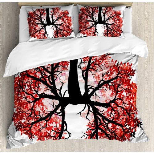  Ambesonne Modern Eco Environment Themed Human Lung Shaped Floral Tree Healthy Lifestyle Nature Print Duvet Cover Set