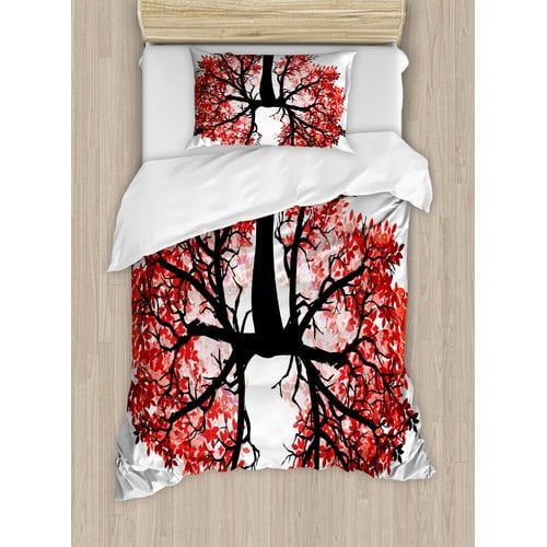  Ambesonne Modern Eco Environment Themed Human Lung Shaped Floral Tree Healthy Lifestyle Nature Print Duvet Cover Set