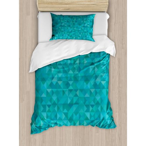  Ambesonne Teal Twin Size Duvet Cover Set, Geometrical Shapes Triangles Squares Modern Abstract Art Different Shades of Blue, Decorative 2 Piece Bedding Set with 1 Pillow Sham, Turquoise Aqua