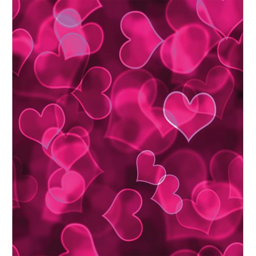 Hot Pink Duvet Cover Set, Cute Sweet Heart Shapes on Blurry Background Romantic Valentines Day Design, Decorative Bedding Set with Pillow Shams, Magenta Hot Pink, by Ambesonne