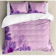 Anemone Flower Duvet Cover Set, Dreamlike Fantastic Composition with Anemone Magic Petals Blossoms, Decorative Bedding Set with Pillow Shams, Magenta Lavender, by Ambesonne