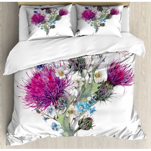  Ambesonne Dragonfly King Size Duvet Cover Set, Summer Natural Meadow Herbs Bouquet Wild Thistles Chamomiles Watercolor Boho Art, Decorative 3 Piece Bedding Set with 2 Pillow Shams, Multicolo