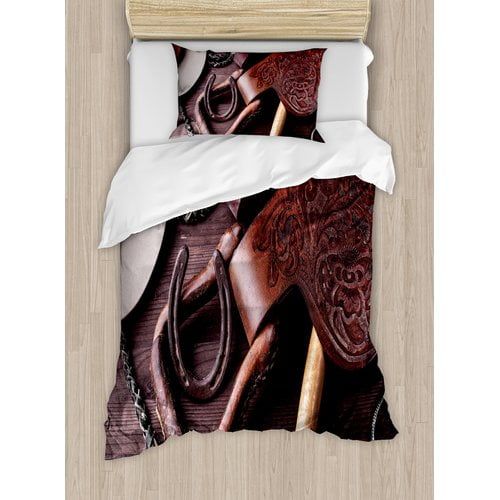  Ambesonne Western Clothes and Accessories for Horse Riding with Kitsch Details Rural Sports Themed Duvet Cover Set