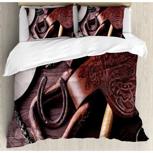  Ambesonne Western Clothes and Accessories for Horse Riding with Kitsch Details Rural Sports Themed Duvet Cover Set