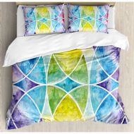 Ambesonne Sacred Geometrty Design of Egyptian Surrounding Partial Circular Arcs with Motley Effects Duvet Cover Set