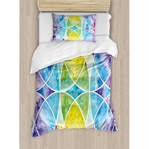  Ambesonne Sacred Geometrty Design of Egyptian Surrounding Partial Circular Arcs with Motley Effects Duvet Cover Set