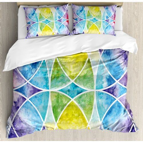  Ambesonne Sacred Geometrty Design of Egyptian Surrounding Partial Circular Arcs with Motley Effects Duvet Cover Set
