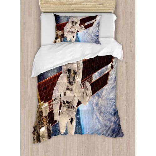  Ambesonne Outer Space International Station Global Communication Orbiting over Earth Rocket Photo Duvet Cover Set