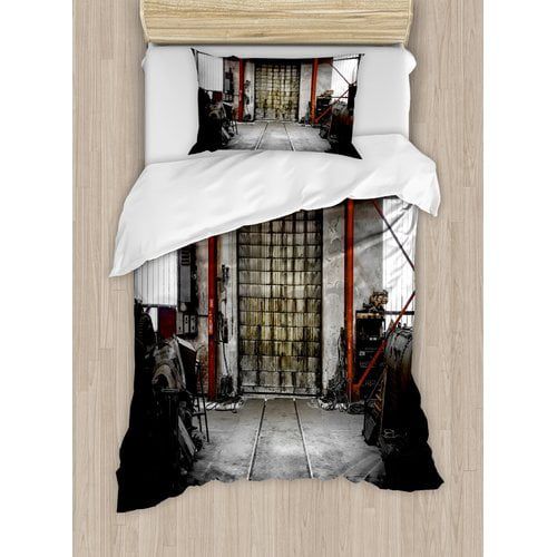  Ambesonne Industrial Rusty Storage Warehouse Metal Gate Doorway Aged Structure Machines Image Duvet Cover Set