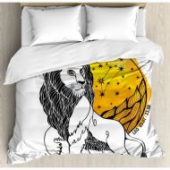 Ambesonne Zodiac Royal Leader o Leo Symbol with Giant Sun and Stars Birth Fortune Image Duvet Cover Set