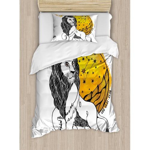  Ambesonne Zodiac Royal Leader o Leo Symbol with Giant Sun and Stars Birth Fortune Image Duvet Cover Set