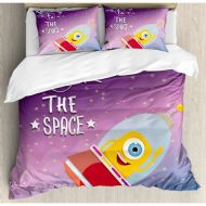 Ambesonne Outer Space Welcoming Quote Print with Retro Mascot Vessel Traveling in Milky Way Duvet Cover Set