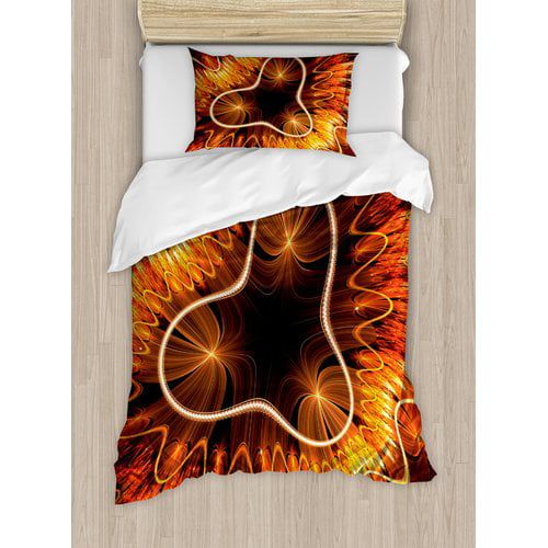  Ambesonne Fractal Abstract Electromagnetic Waves Textured Dynamic Effects Artful Graphic Image Duvet Cover Set