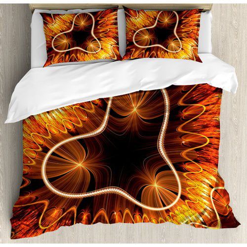  Ambesonne Fractal Abstract Electromagnetic Waves Textured Dynamic Effects Artful Graphic Image Duvet Cover Set