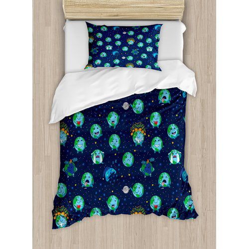  Ambesonne Emoji Planet Earth Duvet Cover Set