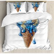 Ambesonne Ice Cream with Globe Planet Earth Flavor Ecological Graphic Duvet Cover Set