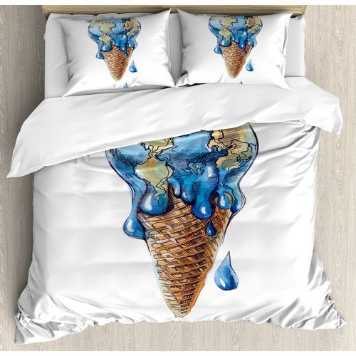  Ambesonne Ice Cream with Globe Planet Earth Flavor Ecological Graphic Duvet Cover Set