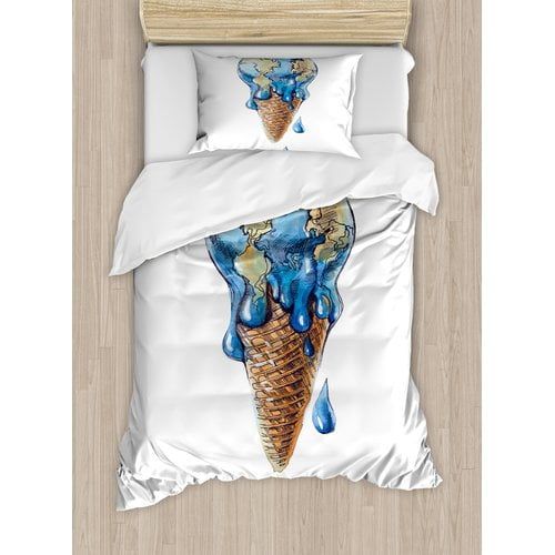  Ambesonne Ice Cream with Globe Planet Earth Flavor Ecological Graphic Duvet Cover Set