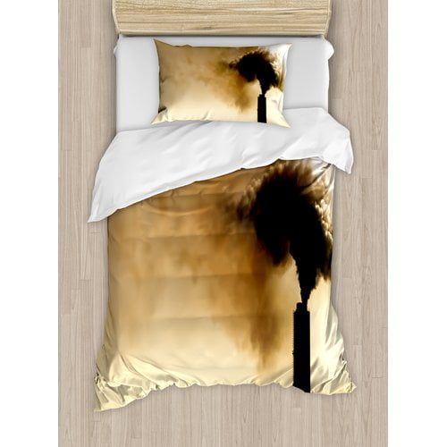  Ambesonne Industrial Heavy Smoke Chimney Pollution Contamination Environment Duvet Cover Set